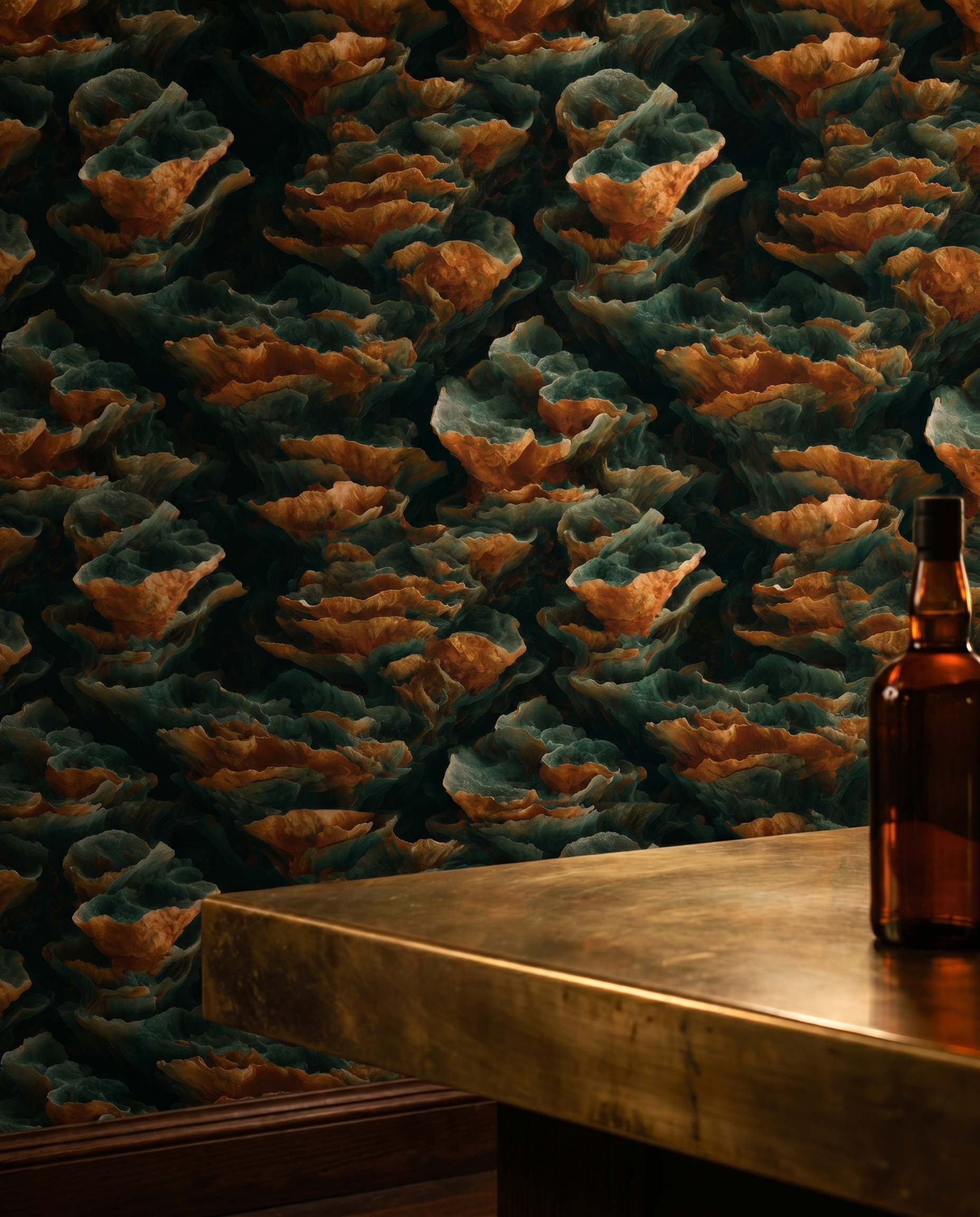 Abstract 3D Rock Formation in Teal and Rust, Contemporary Peel and Stick Wallpaper, Earthy Wall Mural for a Dramatic Accent Wall
