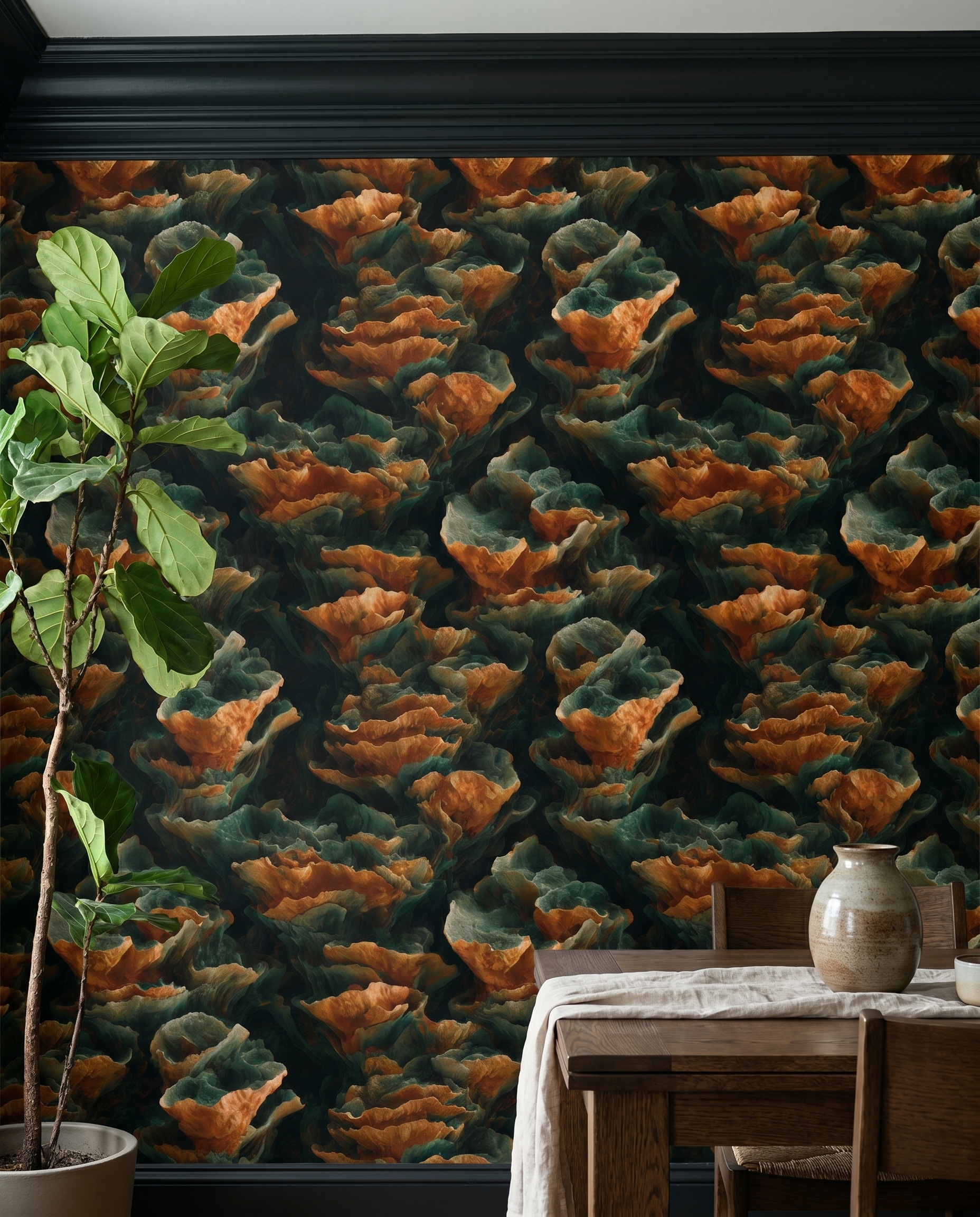 Abstract 3D Rock Formation in Teal and Rust, Contemporary Peel and Stick Wallpaper, Earthy Wall Mural for a Dramatic Accent Wall