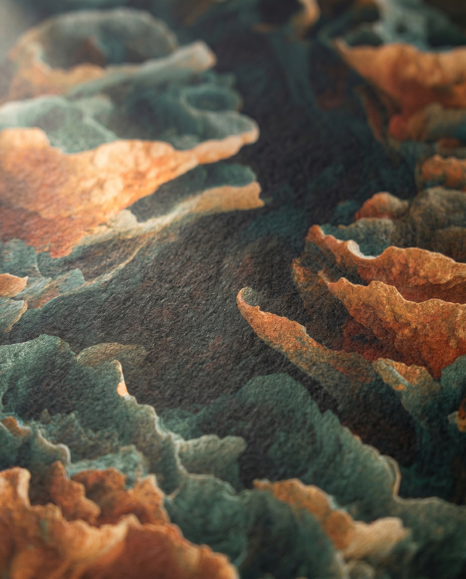 Abstract 3D Rock Formation in Teal and Rust, Contemporary Peel and Stick Wallpaper, Earthy Wall Mural for a Dramatic Accent Wall