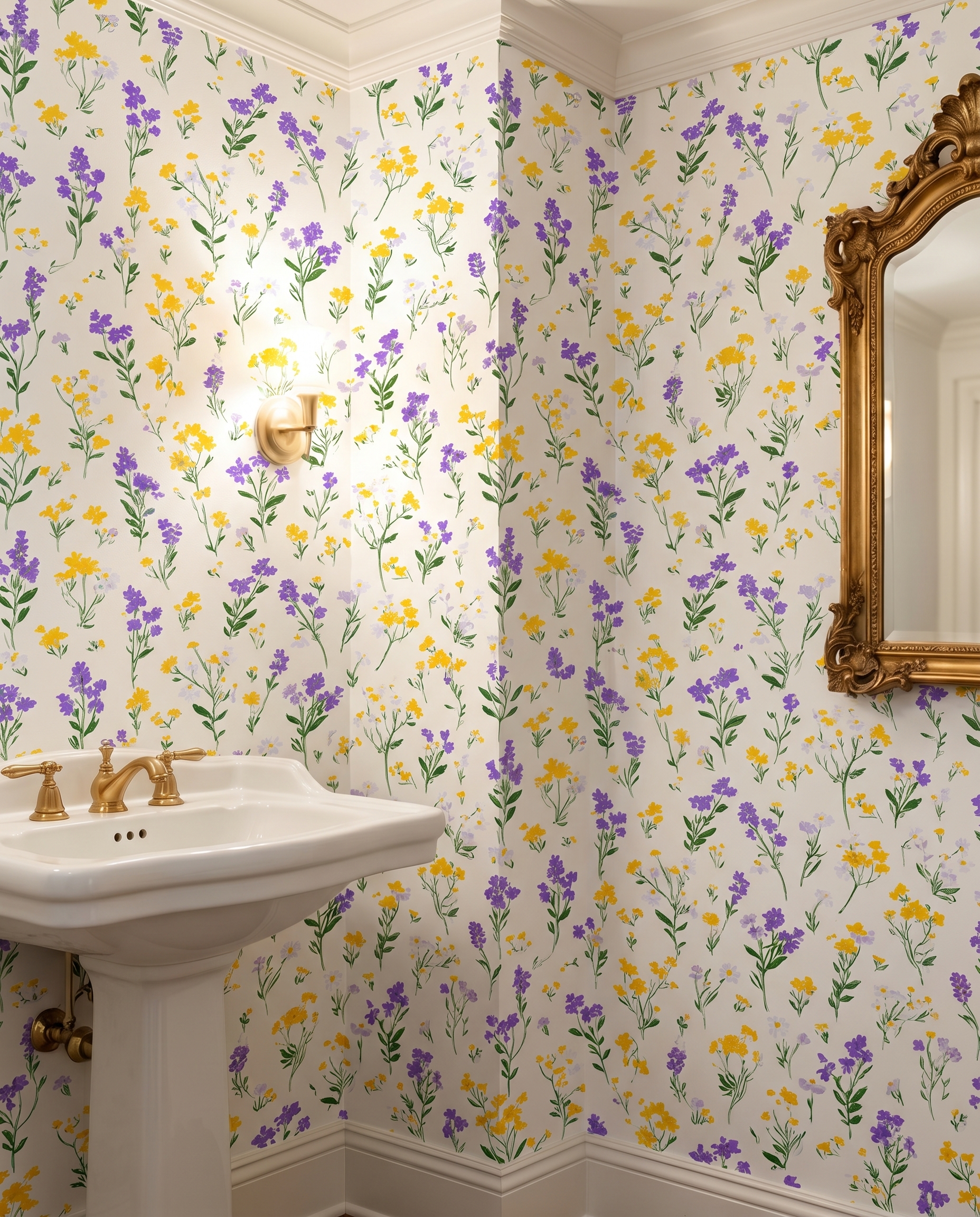 Wildflower Meadow Wallpaper in Purple and Yellow, Painterly Floral Peel and Stick Wallpaper, Removable Wall Mural for Nursery Accent Wall