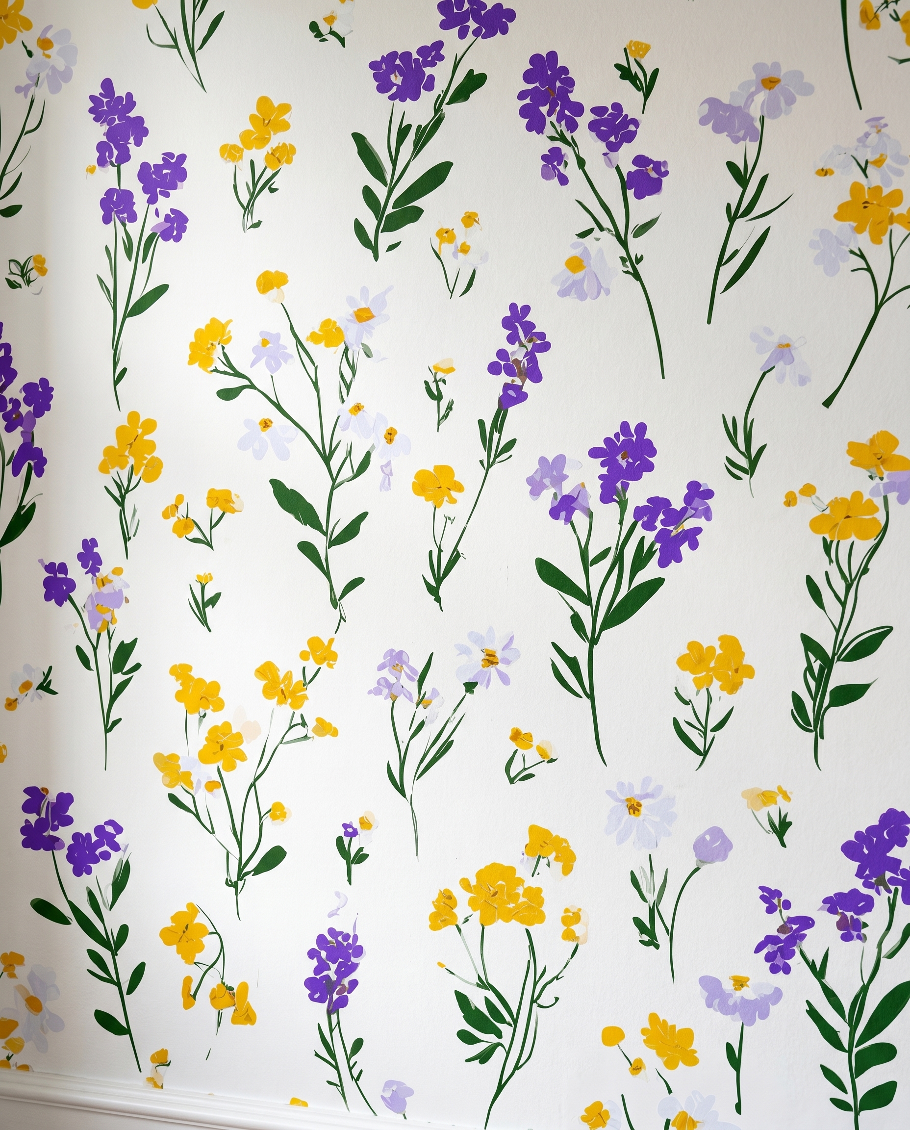 Wildflower Meadow Wallpaper in Purple and Yellow, Painterly Floral Peel and Stick Wallpaper, Removable Wall Mural for Nursery Accent Wall