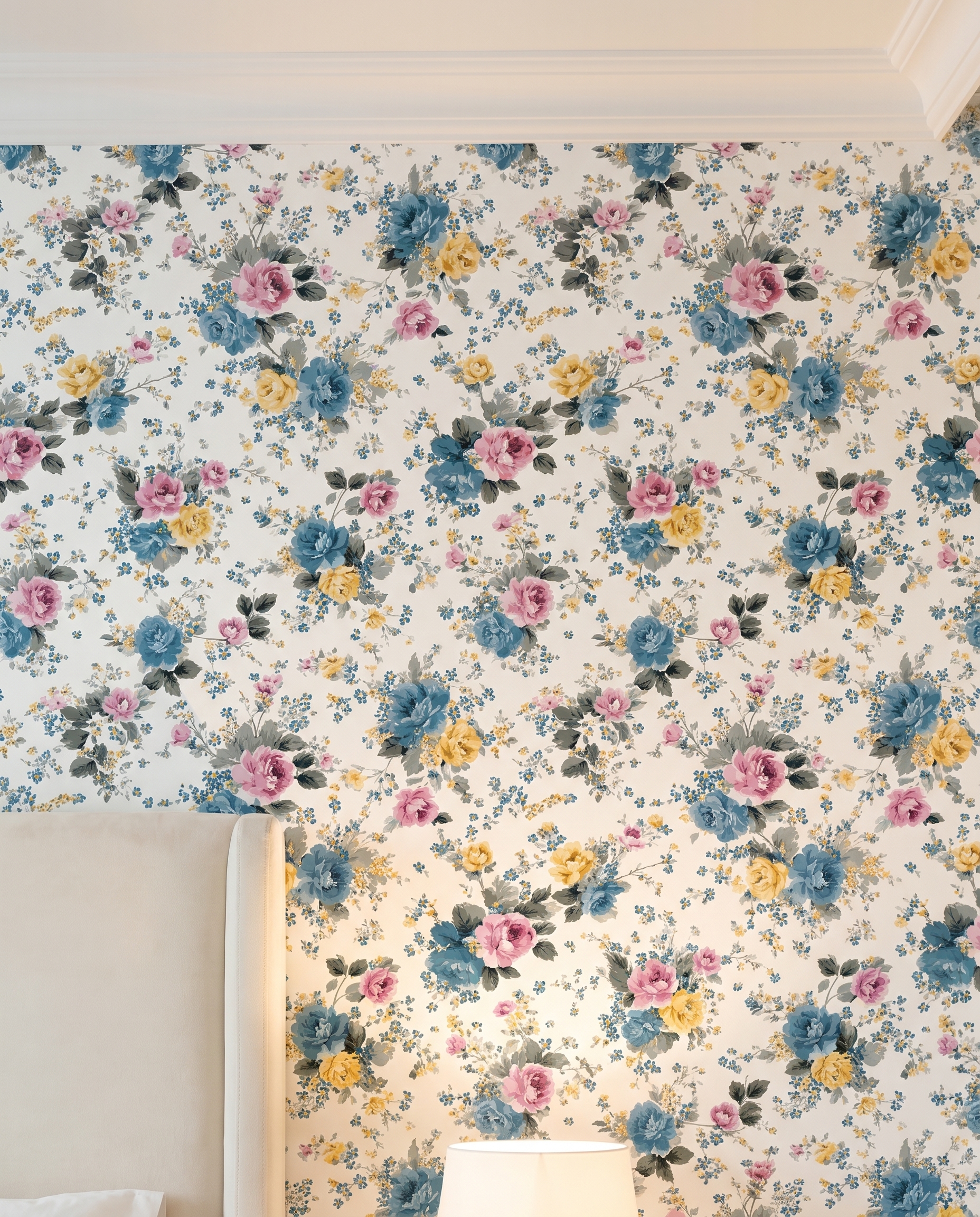 Vintage Floral Bouquet Wallpaper in Blue, Pink, and Yellow, Classic Chintz Peel and Stick Wallpaper, Removable for Bedroom Accent Wall