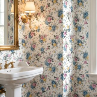 Vintage Floral Bouquet Wallpaper in Blue, Pink, and Yellow, Classic Chintz Peel and Stick Wallpaper, Removable for Bedroom Accent Wall