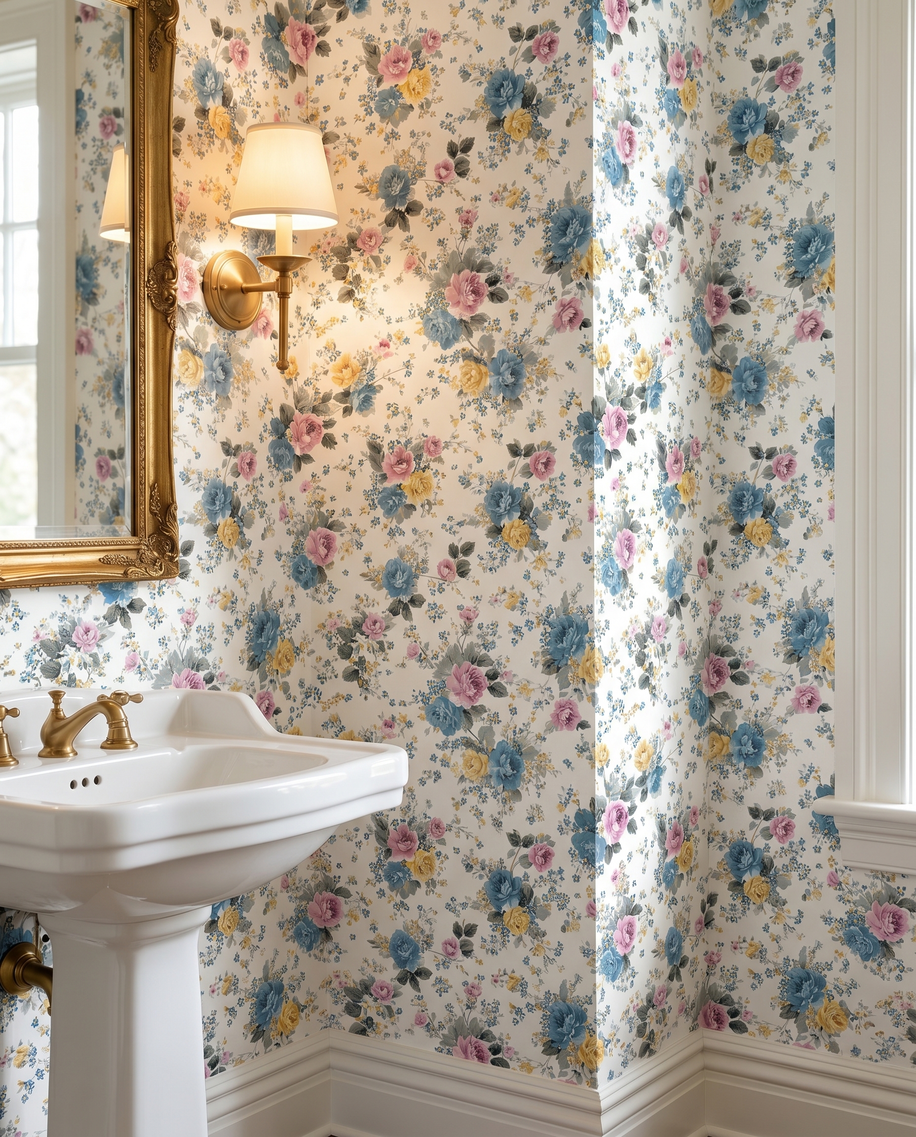 Vintage Floral Bouquet Wallpaper in Blue, Pink, and Yellow, Classic Chintz Peel and Stick Wallpaper, Removable for Bedroom Accent Wall