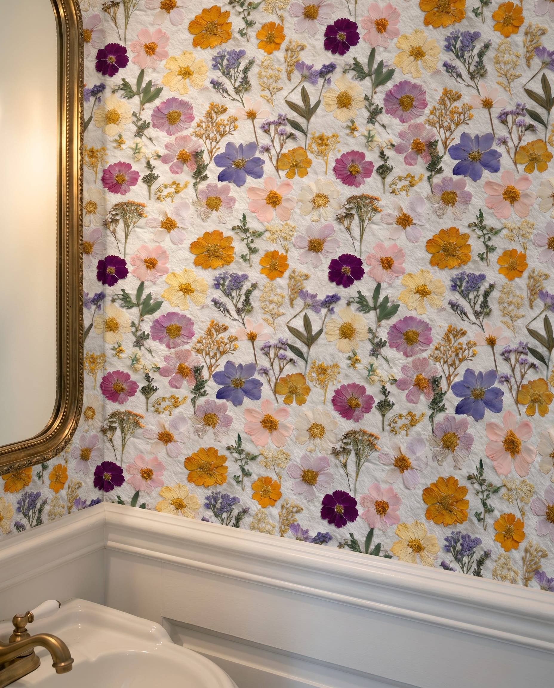 Pressed Wildflowers Vintage Botanical Multicolor Wallpaper, Removable Peel and Stick Wallpaper, Cottagecore Bedroom Accent Wall