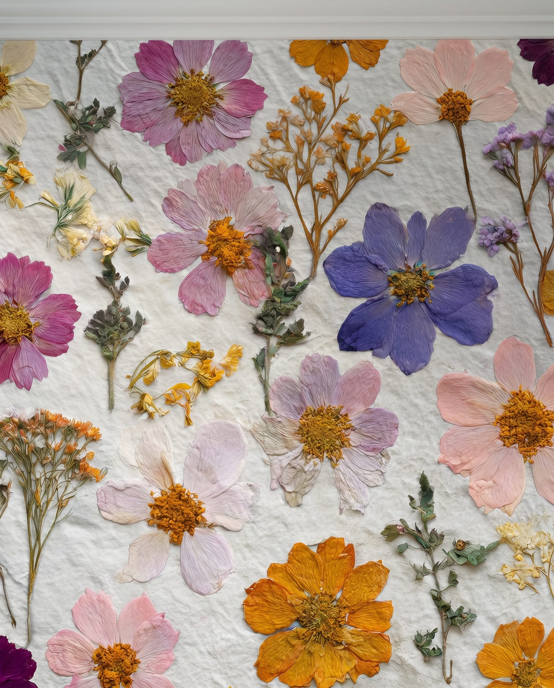 Pressed Wildflowers Vintage Botanical Multicolor Wallpaper, Removable Peel and Stick Wallpaper, Cottagecore Bedroom Accent Wall