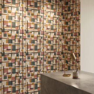 Mid-Century Geometric Block Wallpaper in Earthy Tones, Abstract Grid Peel and Stick Wallpaper, Removable Mural for Living Room Accent Wall