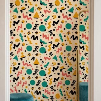 Retro Geometric Memphis Style Wallpaper in Teal and Yellow, Removable Peel and Stick Wallpaper for Kids Room Accent Wall