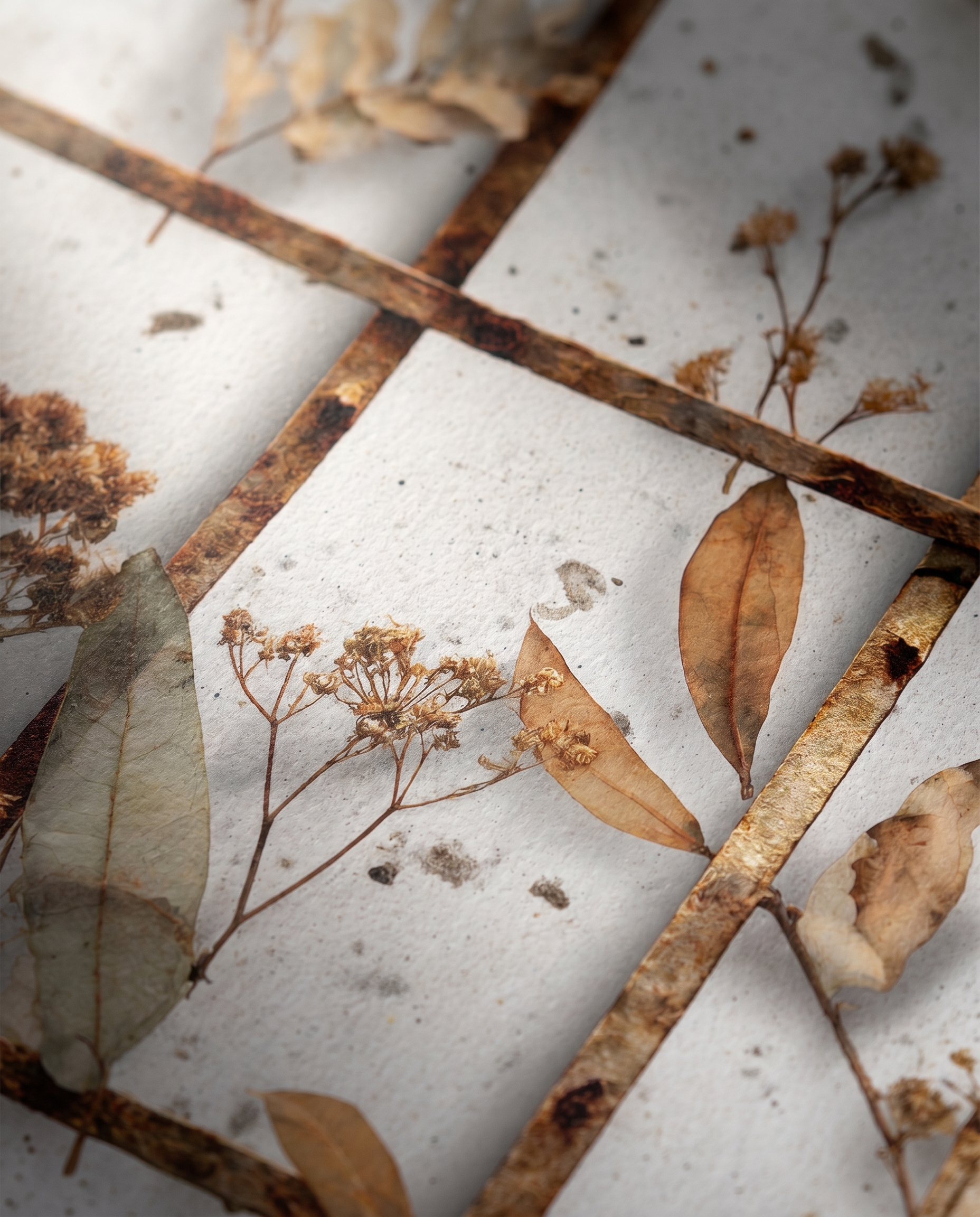 Rustic Grid Wallpaper with Dried Botanicals, Brown and White Naturalist Design, Peel and Stick Wallpaper, Removable Mural for Accent Wall