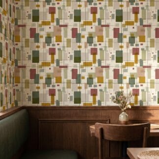 Mid-Century Geometric Wallpaper in Earth Tones, Abstract Grid Peel and Stick Wallpaper, Retro Removable Wall Mural for Living Room Accent Wall