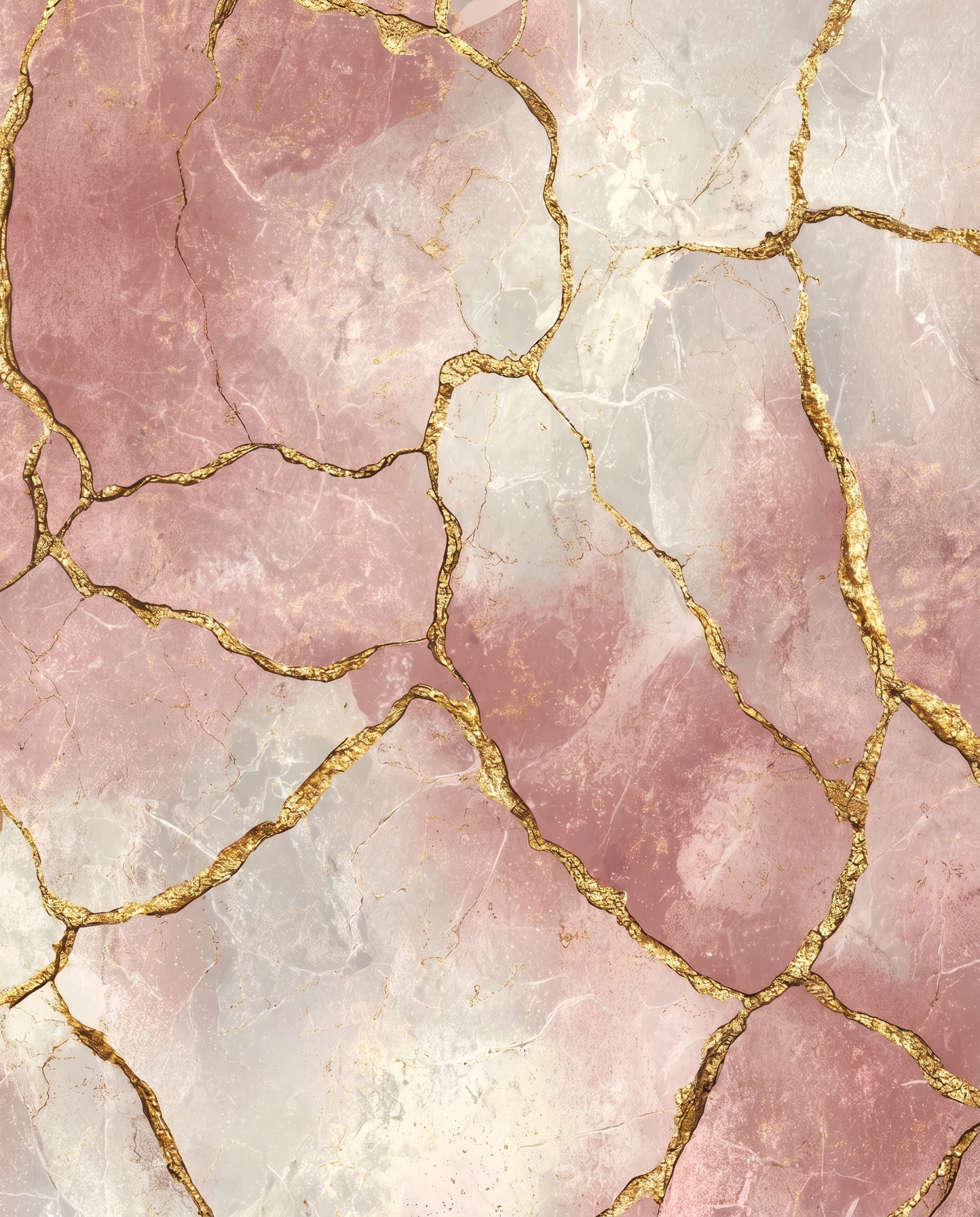 Kintsugi Marble Wallpaper in Rose Pink and Gold, Abstract Cracked Stone Wall Mural, Removable Peel and Stick for Bedroom Accent Wall