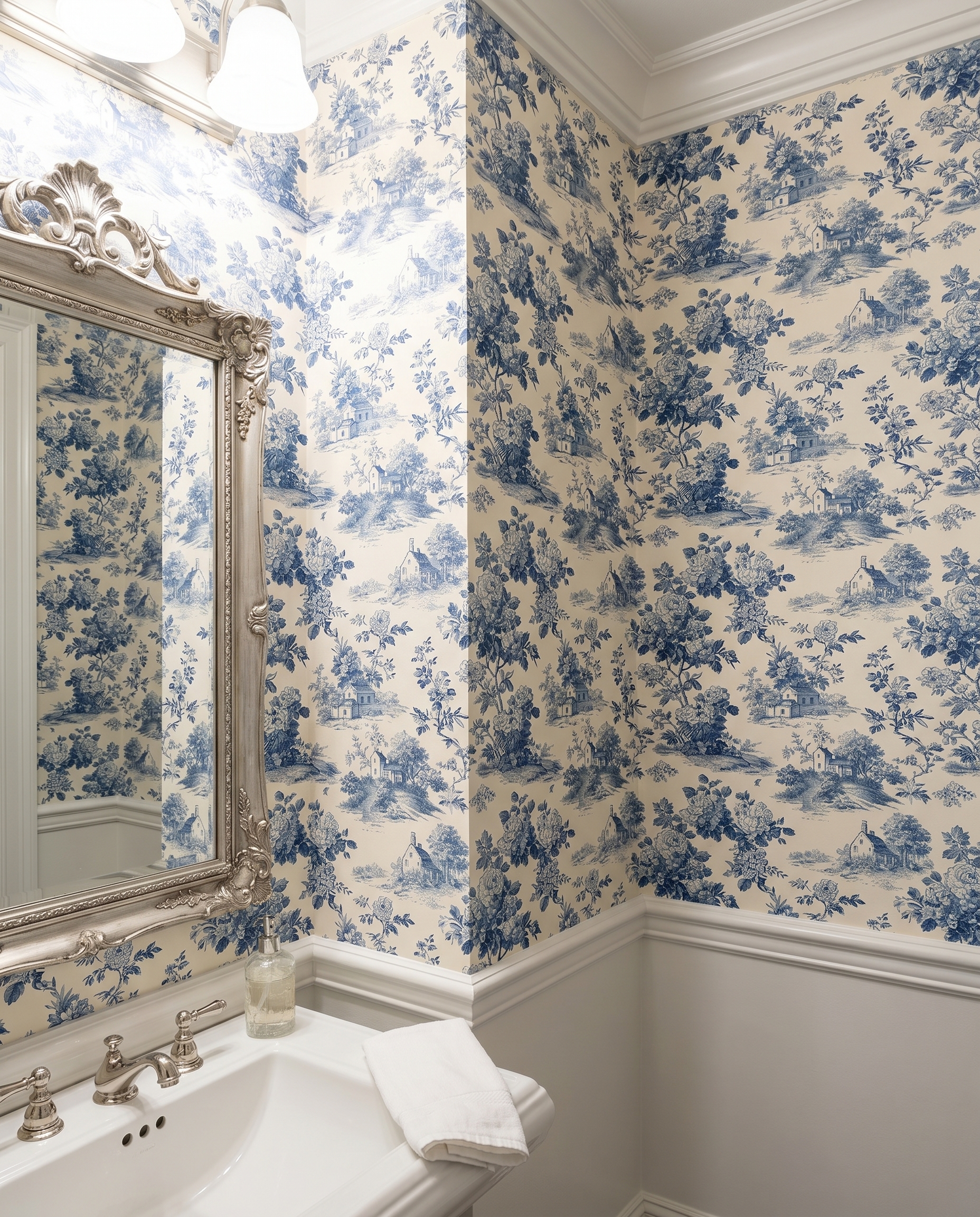 Vintage Toile de Jouy Wallpaper in Blue and Cream, French Country Pastoral Scene, Removable Peel and Stick Wallpaper for Bedroom, Accent Wall