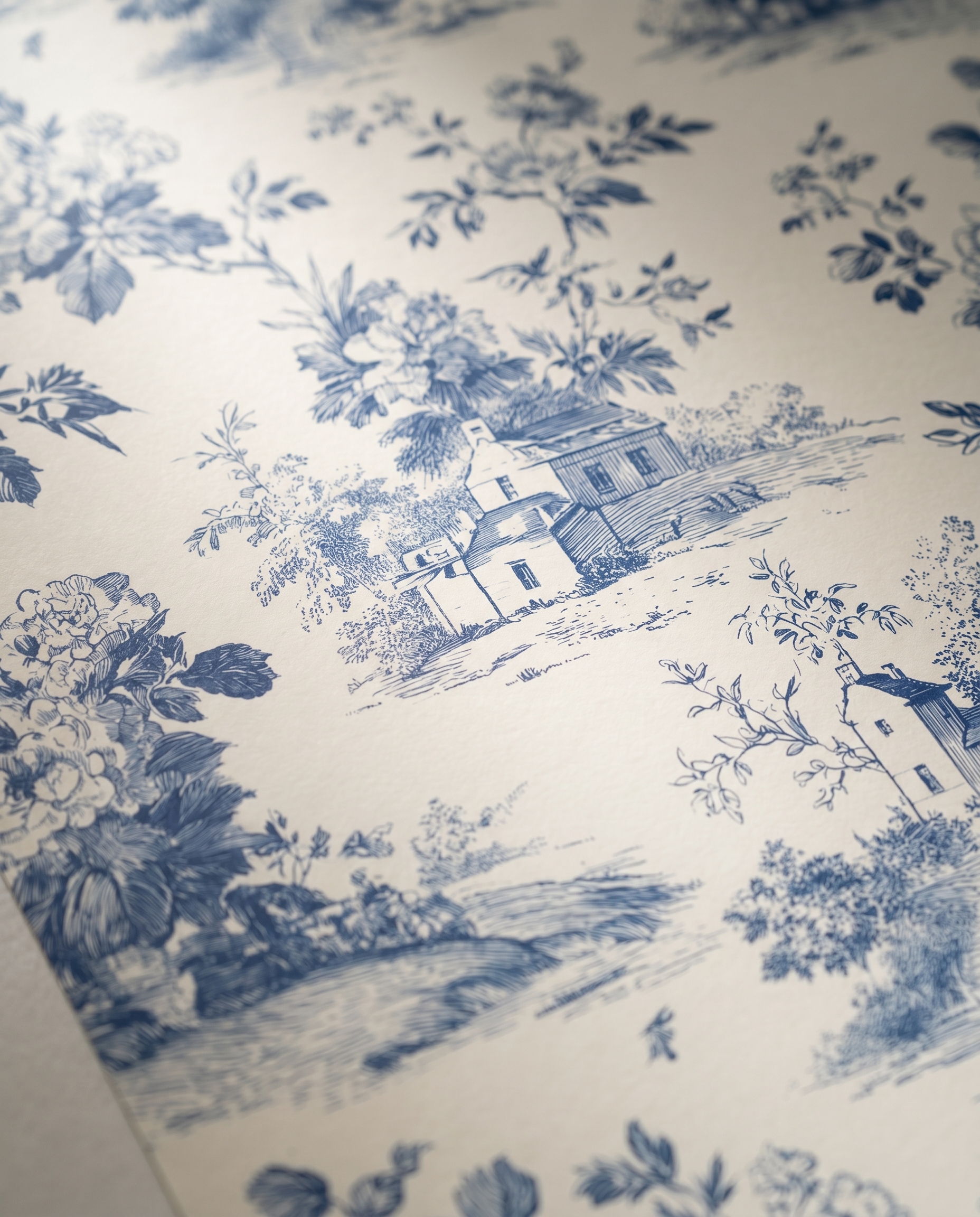 Vintage Toile de Jouy Wallpaper in Blue and Cream, French Country Pastoral Scene, Removable Peel and Stick Wallpaper for Bedroom, Accent Wall
