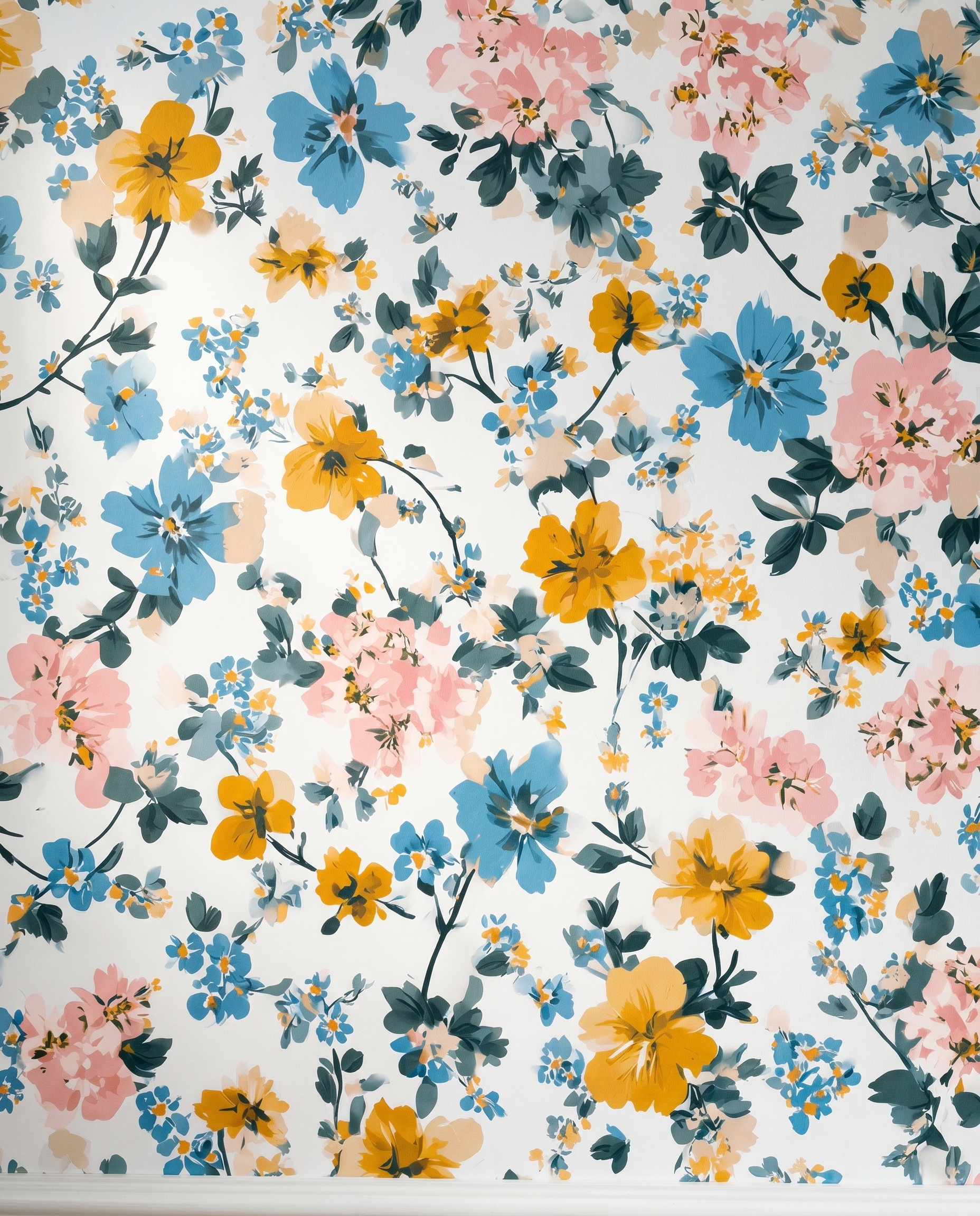 Vintage Wildflower Wallpaper in Blue, Yellow, and Pink, Removable Peel and Stick Wallpaper for a Cheerful Nursery or Bedroom Accent Wall