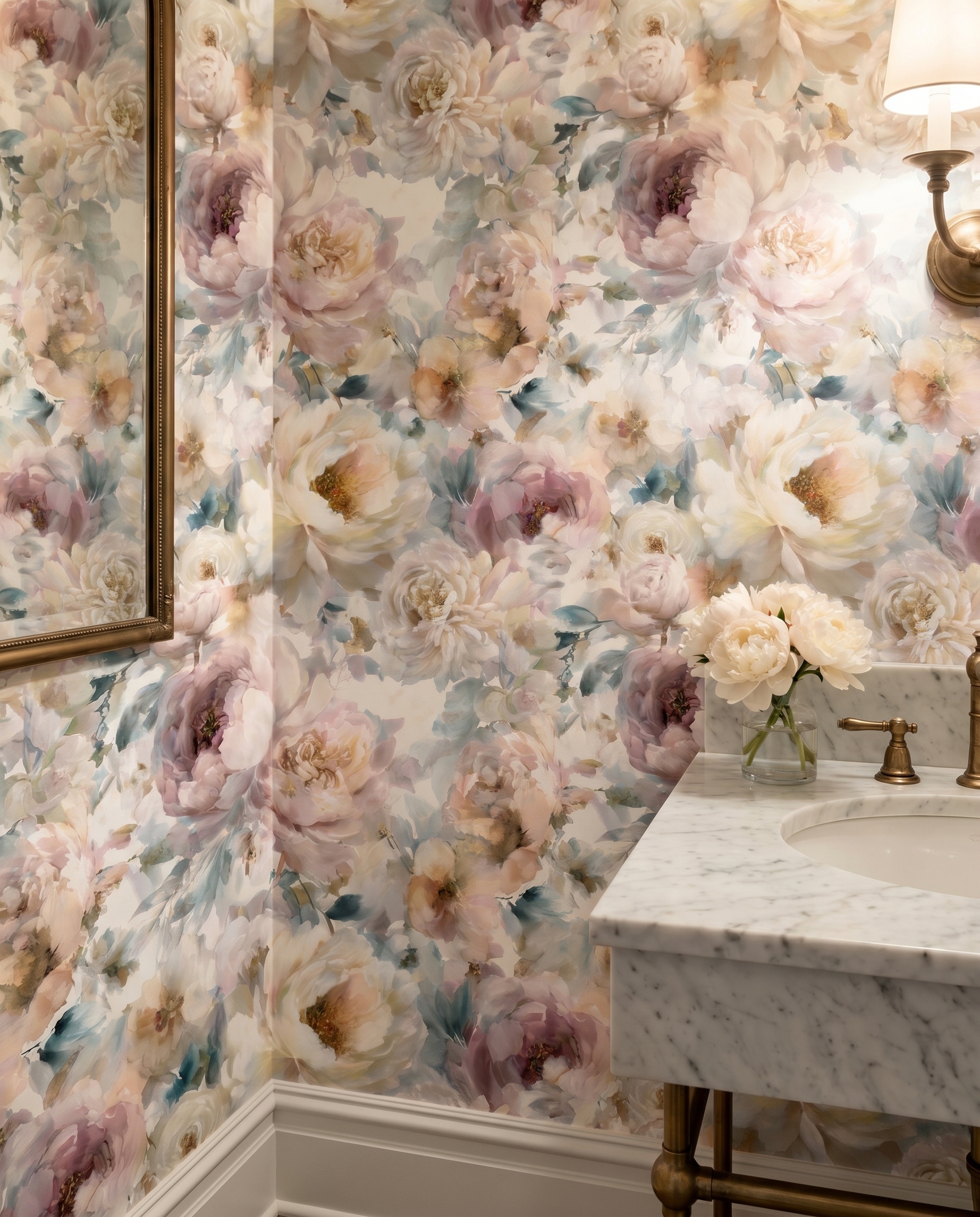 Vintage Peony Wall Mural, Soft Blush Pink Floral Wallpaper, Peel and Stick Removable Wallpaper for a Romantic Bedroom Accent Wall