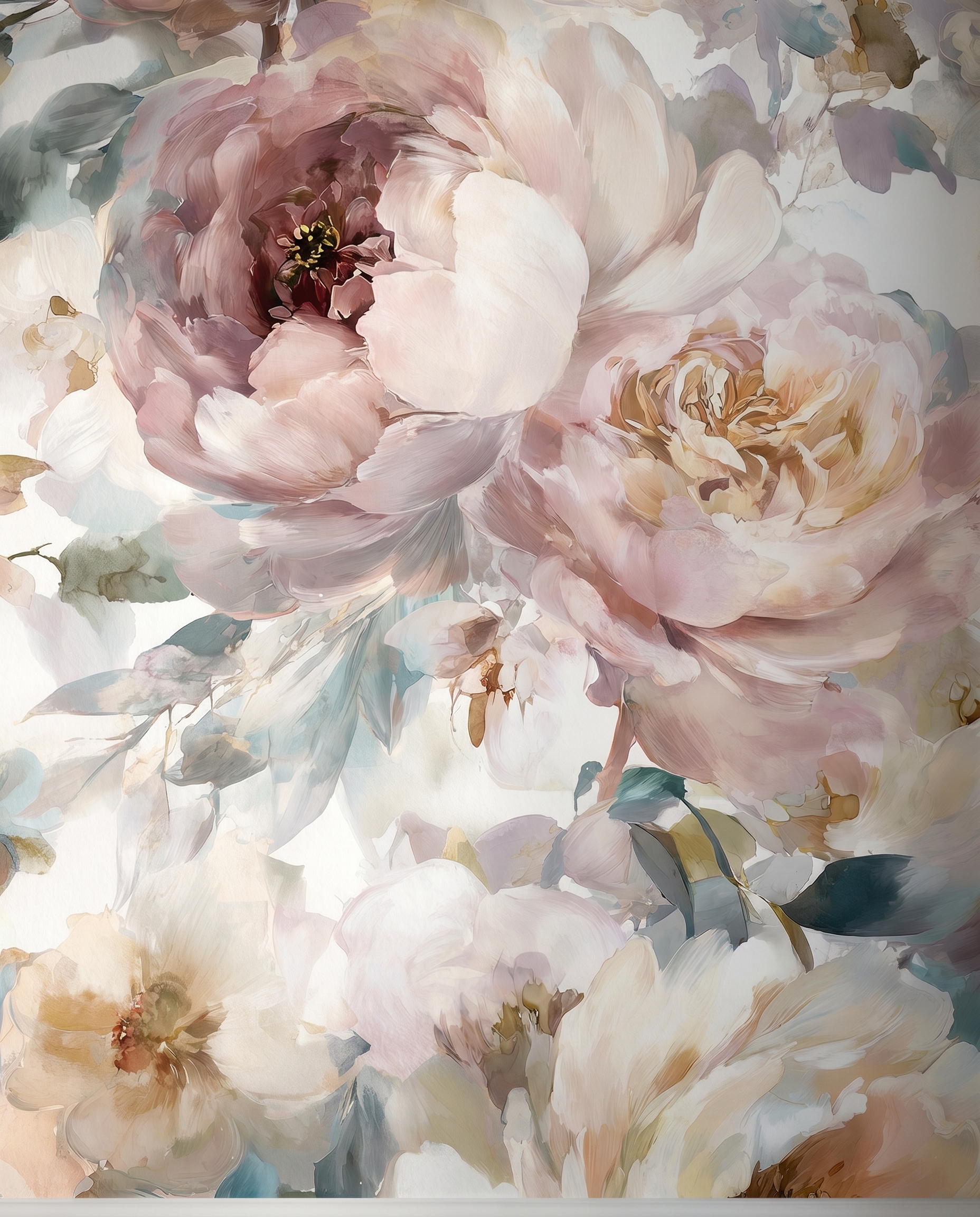 Vintage Peony Wall Mural, Soft Blush Pink Floral Wallpaper, Peel and Stick Removable Wallpaper for a Romantic Bedroom Accent Wall