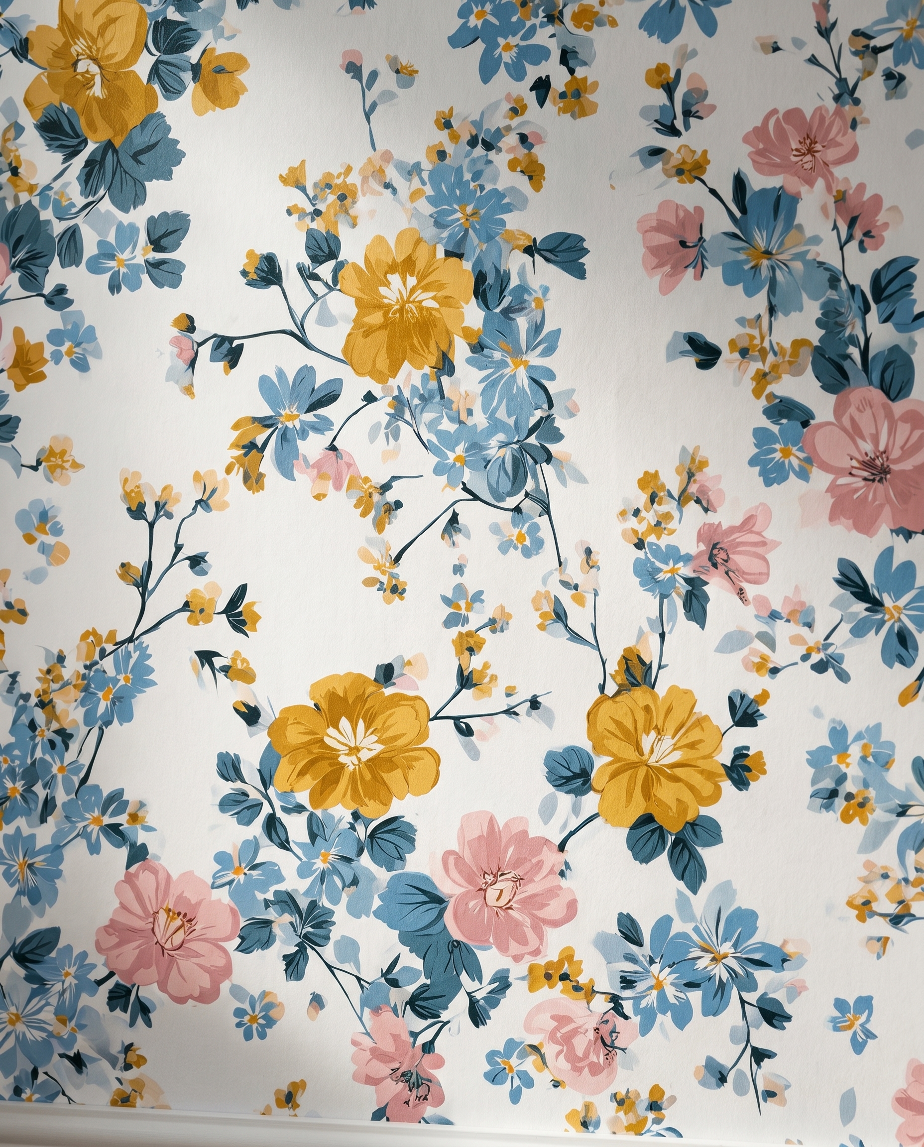 Vintage Ditsy Floral Wallpaper in Pink, Blue and Yellow, Removable Peel and Stick Wallpaper for Nursery or Bedroom Accent Wall