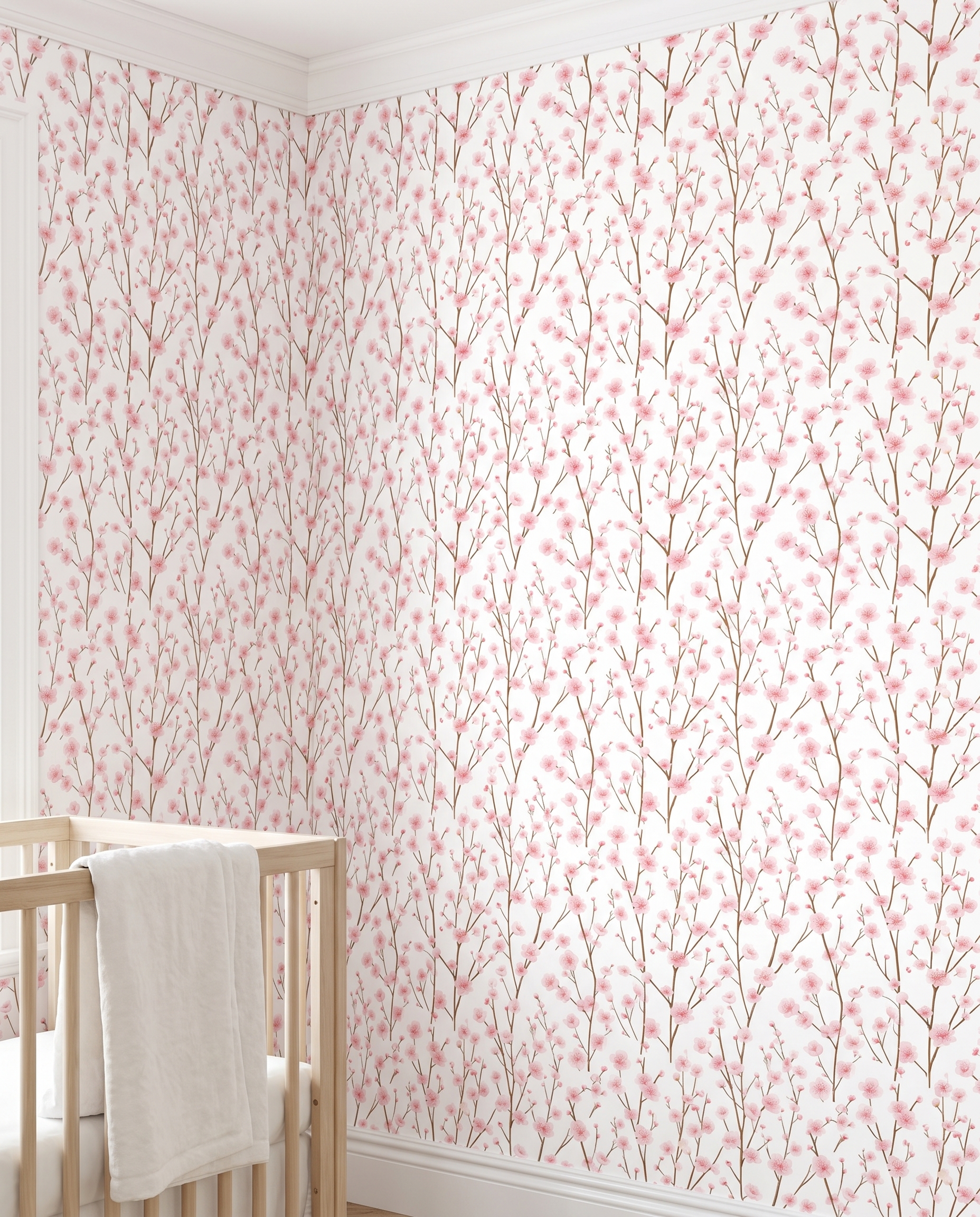Cherry Blossom Chinoiserie Wallpaper in Soft Pink, Peel and Stick Wallpaper, Removable Wall Mural for a Serene Bedroom Accent Wall
