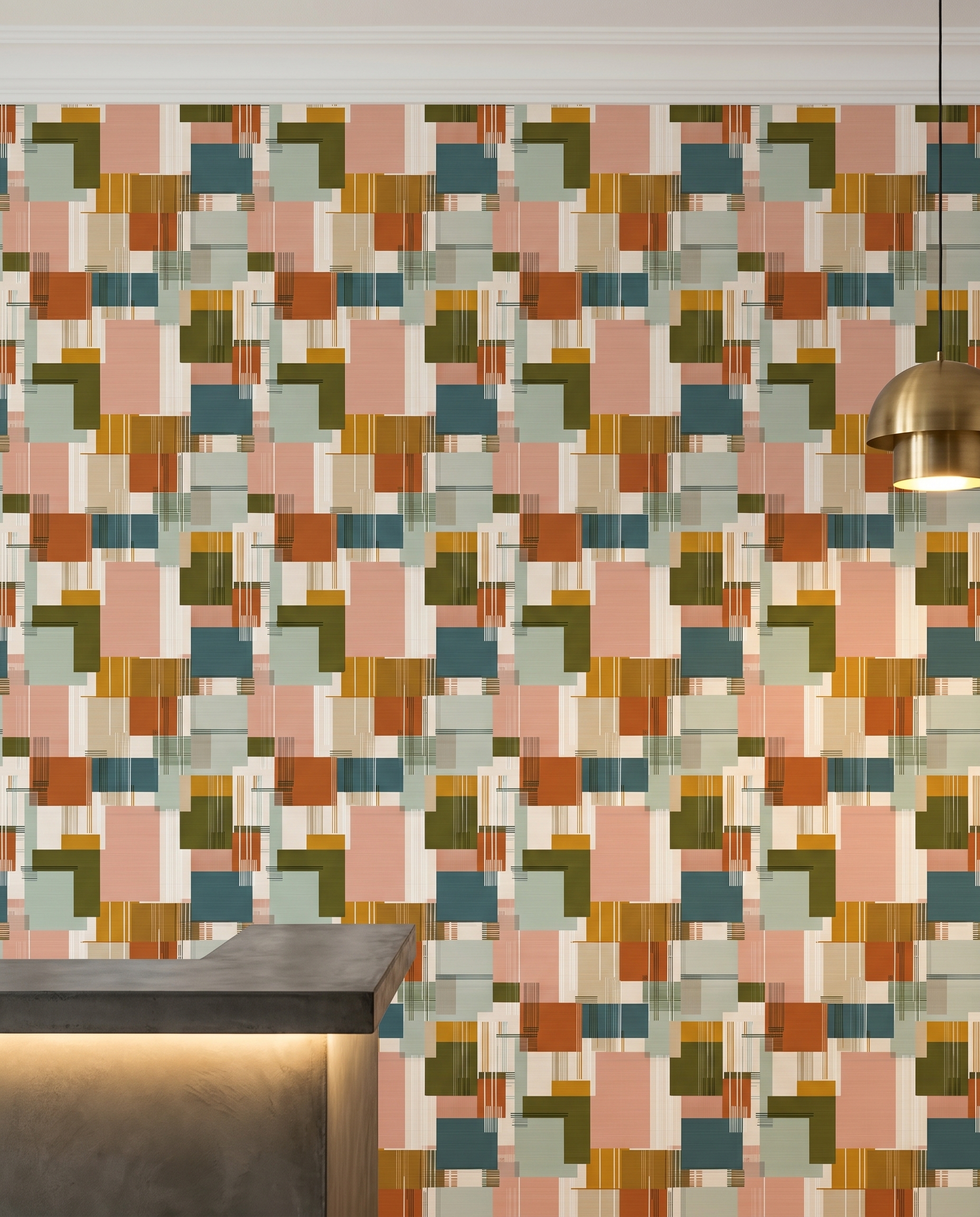 Mid-Century Geometric Patchwork Wallpaper in Earthy Tones, Abstract Color Block Wall Mural, Peel and Stick Wallpaper for a Modern Accent Wall