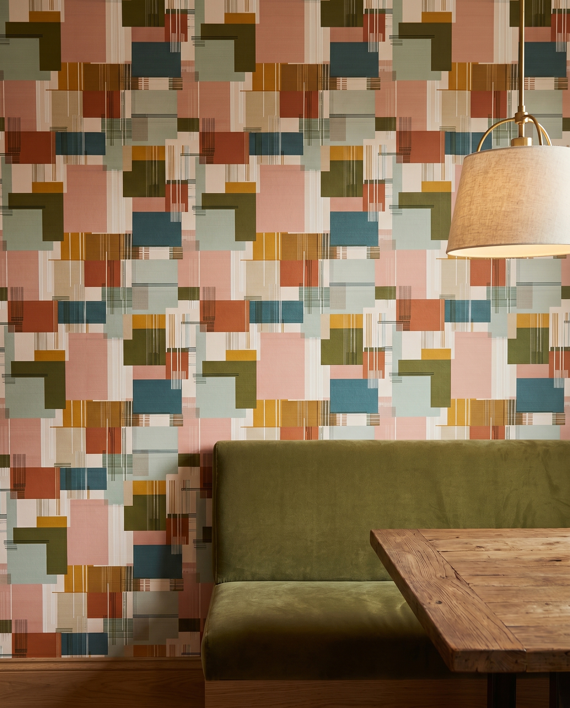 Mid-Century Geometric Patchwork Wallpaper in Earthy Tones, Abstract Color Block Wall Mural, Peel and Stick Wallpaper for a Modern Accent Wall