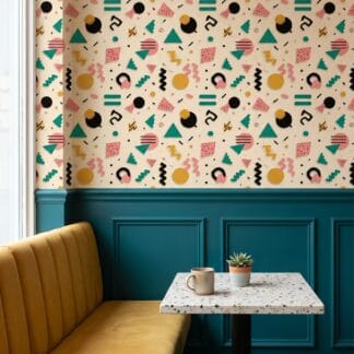Memphis Style Abstract Shapes Wallpaper in Pink and Teal, Colorful Retro Geometric Peel and Stick Wallpaper for Kids Room Accent Wall