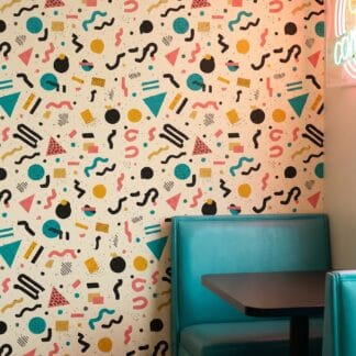 Memphis Style Geometric Wallpaper, Colorful 80s Retro Abstract Pattern, Peel and Stick Wallpaper for Kids Room or Playroom Accent Wall