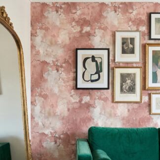 Distressed Plaster Wall Mural in Dusty Rose, Faux Effect Pink Concrete Wallpaper, Peel and Stick Wallpaper for a Rustic Accent Wall