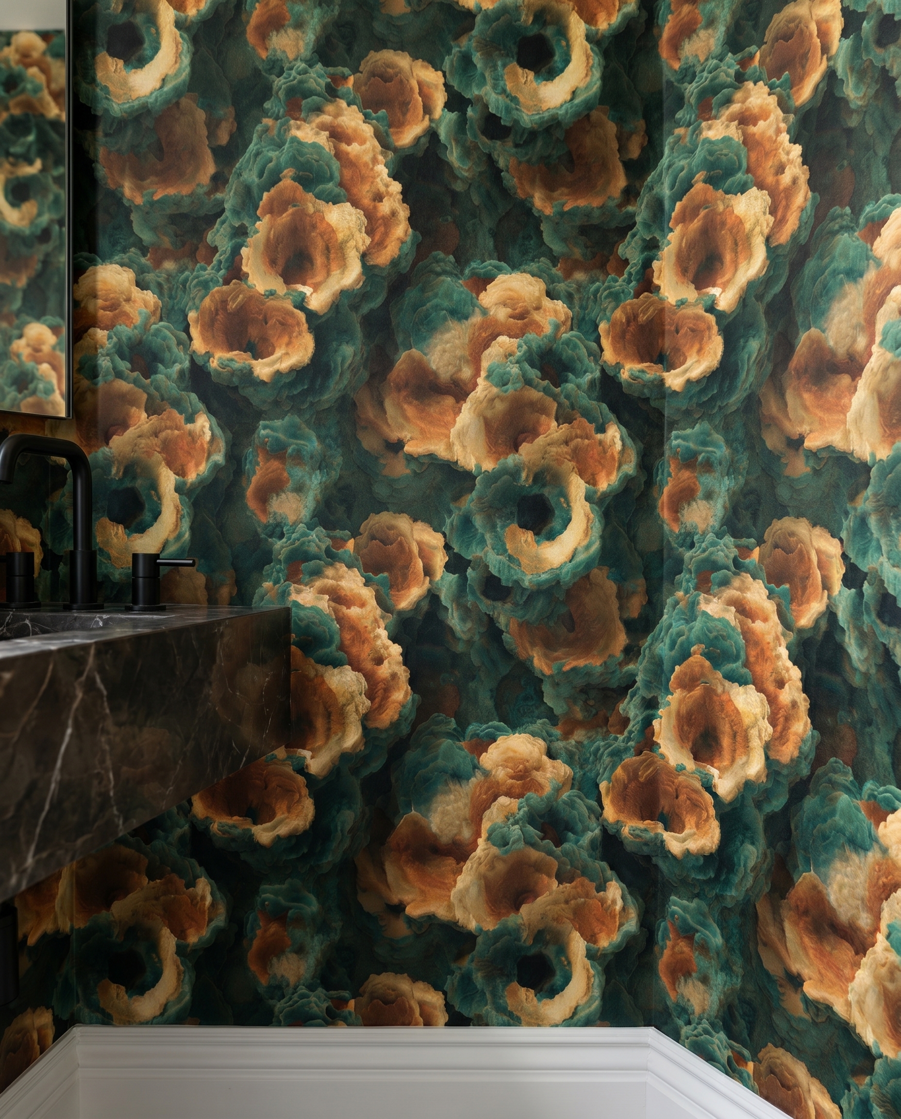 Teal and Orange Abstract Coral Reef Wallpaper, 3D Textured Fungi Wall Mural, Removable Peel and Stick for a Dramatic Accent Wall