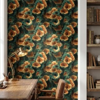 Teal and Orange Abstract Coral Reef Wallpaper, 3D Textured Fungi Wall Mural, Removable Peel and Stick for a Dramatic Accent Wall