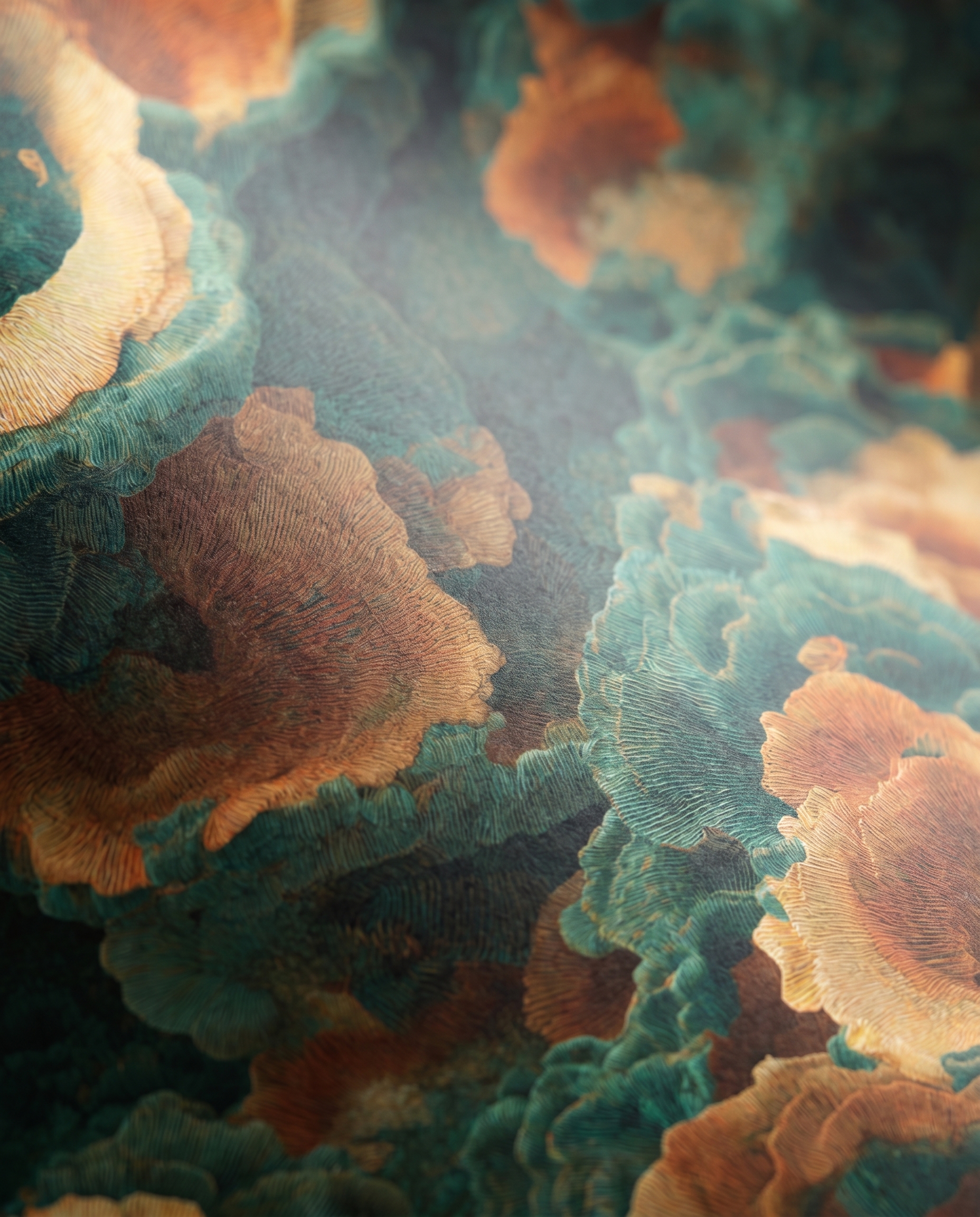 Teal and Orange Abstract Coral Reef Wallpaper, 3D Textured Fungi Wall Mural, Removable Peel and Stick for a Dramatic Accent Wall