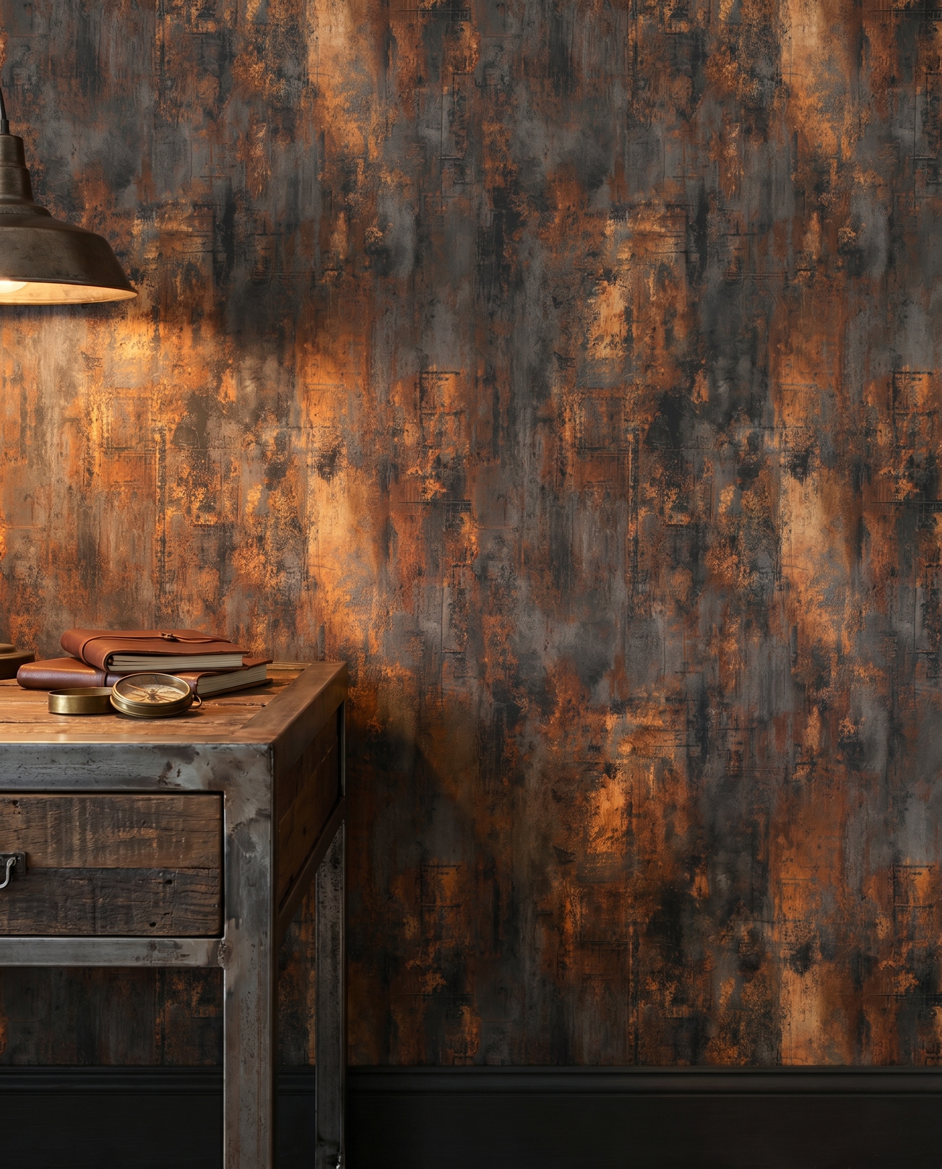 Rusted Metal Industrial Texture Wallpaper in Orange and Black, Peel and Stick Wallpaper, Removable Wall Mural for an Accent Wall