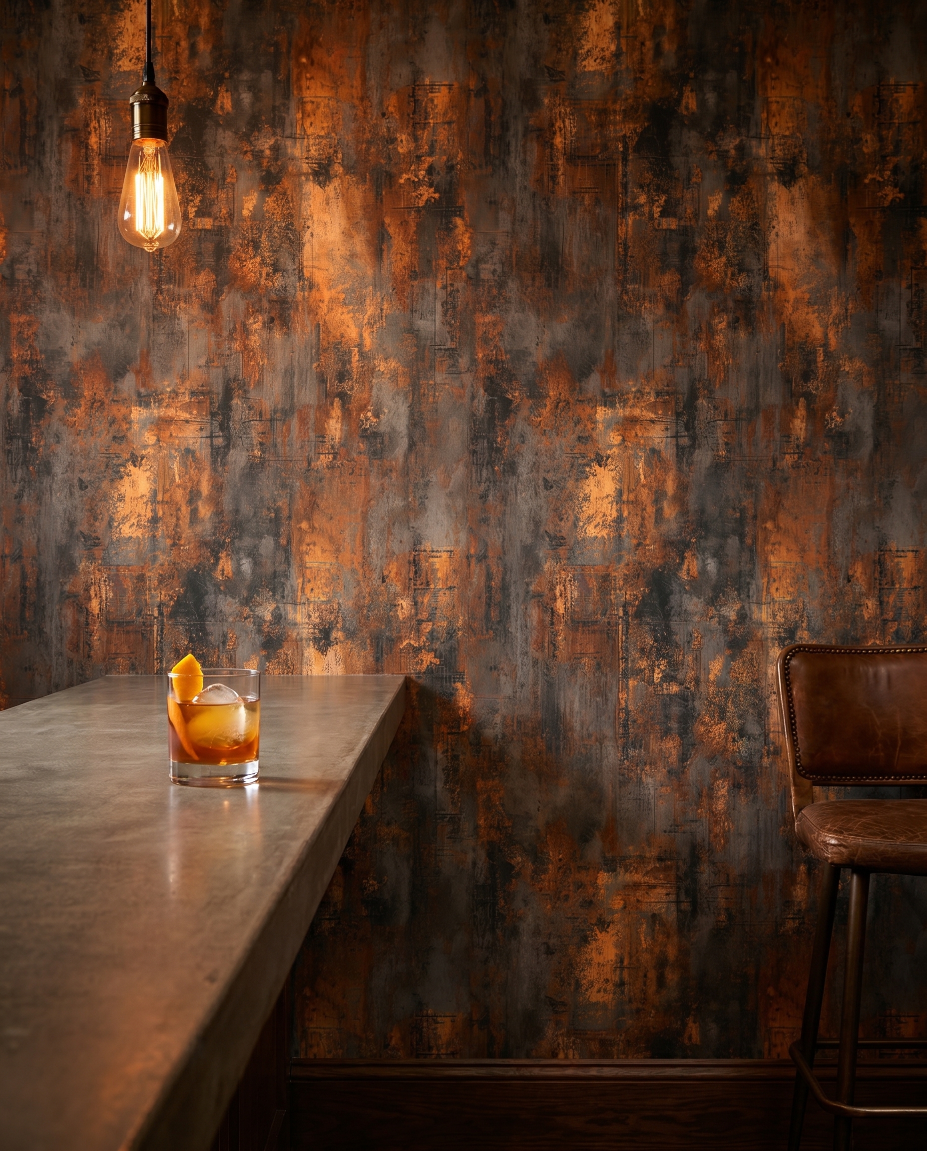 Rusted Metal Industrial Texture Wallpaper in Orange and Black, Peel and Stick Wallpaper, Removable Wall Mural for an Accent Wall