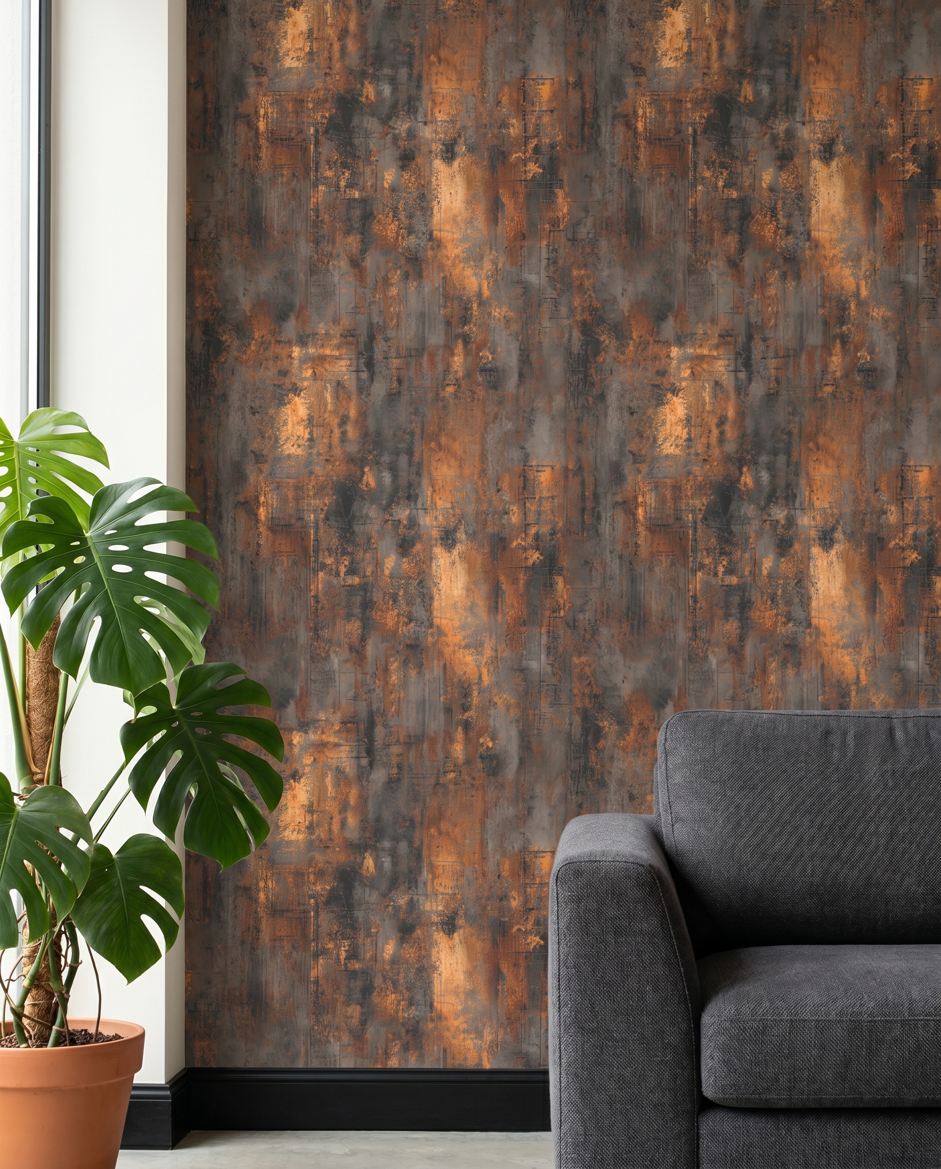 Rusted Metal Industrial Texture Wallpaper in Orange and Black, Peel and Stick Wallpaper, Removable Wall Mural for an Accent Wall