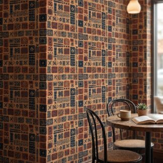 Tribal Geometric Wallpaper in Terracotta and Navy, Rustic Hand-Painted Block Print, Peel and Stick Wallpaper, Removable for Accent Wall
