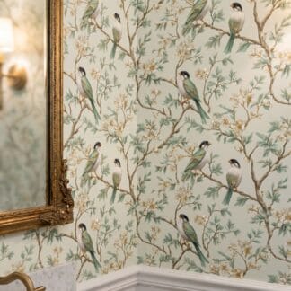 Chinoiserie Birds and Blossoms Wallpaper in Mint Green, Vintage Style Peel and Stick Wallpaper, Removable Wall Mural for Bedroom Accent Wall