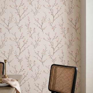 Delicate Cherry Blossom Wallpaper, Pink Chinoiserie Peel and Stick, Removable Wall Mural for Bedroom or Nursery