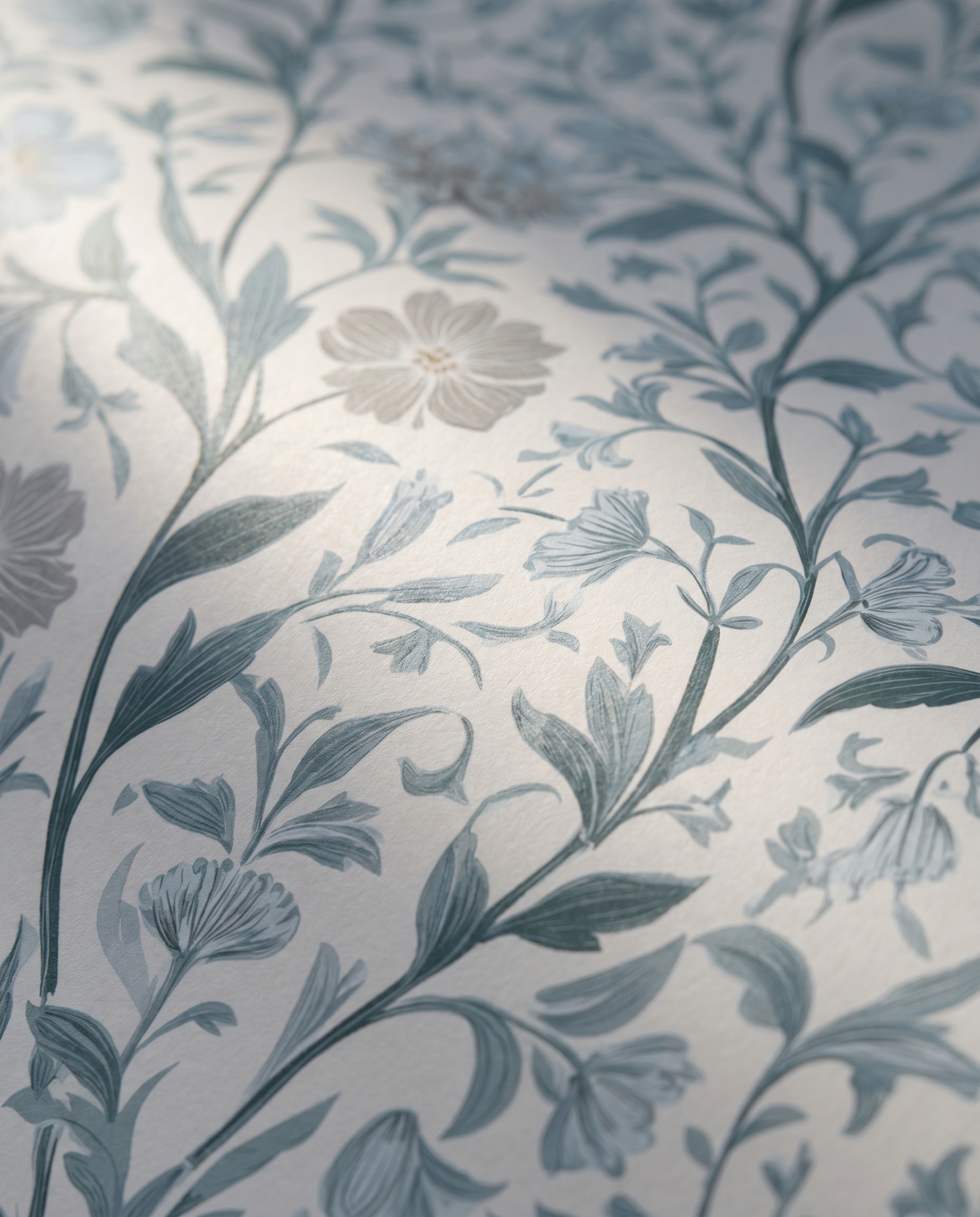 Vintage Floral Vine Wallpaper in Blue and Sage Green, Removable Peel and Stick Wallpaper, Classic Botanical Design for Bedroom Accent Wall