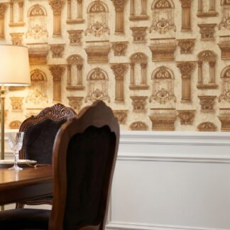 Classical Architecture Sketch Wallpaper, Vintage Corinthian Columns in Sepia, Peel and Stick Wallpaper, Wall Mural for Study Accent Wall
