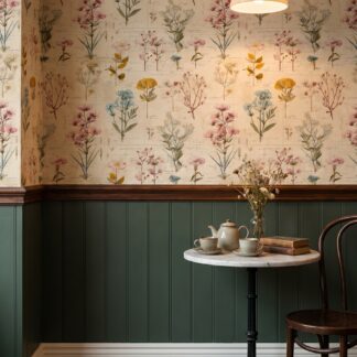 Vintage Botanical Illustration Wallpaper, Antique Wildflower Herbarium Wall Mural, Neutral Peel and Stick Wallpaper for an Accent Wall
