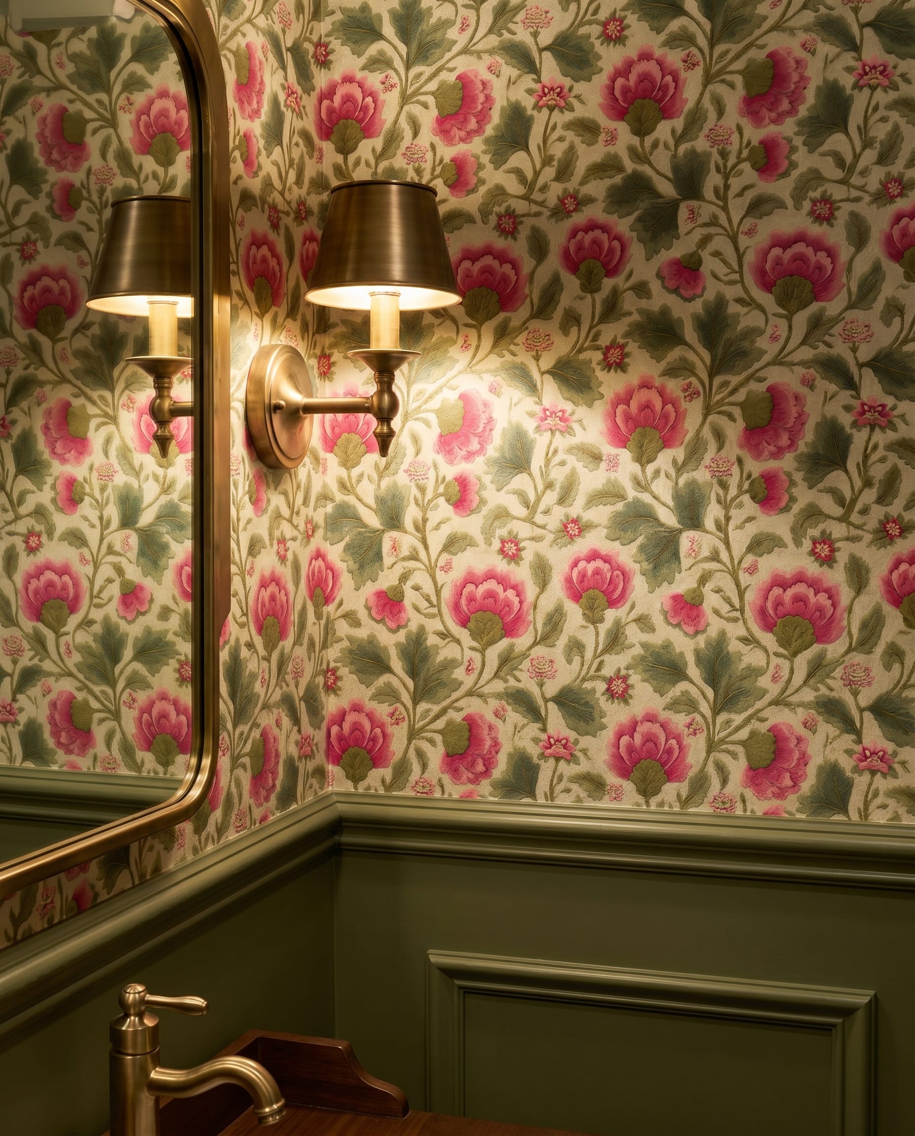 Vintage Embroidered Floral Wallpaper in Pink and Green, Removable Peel and Stick Wallpaper for a Classic Bedroom Accent Wall