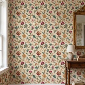 Vintage Embroidered Floral Wallpaper, Muted Botanical Wall Mural, Peel and Stick Wallpaper for a Classic Bedroom Accent Wall