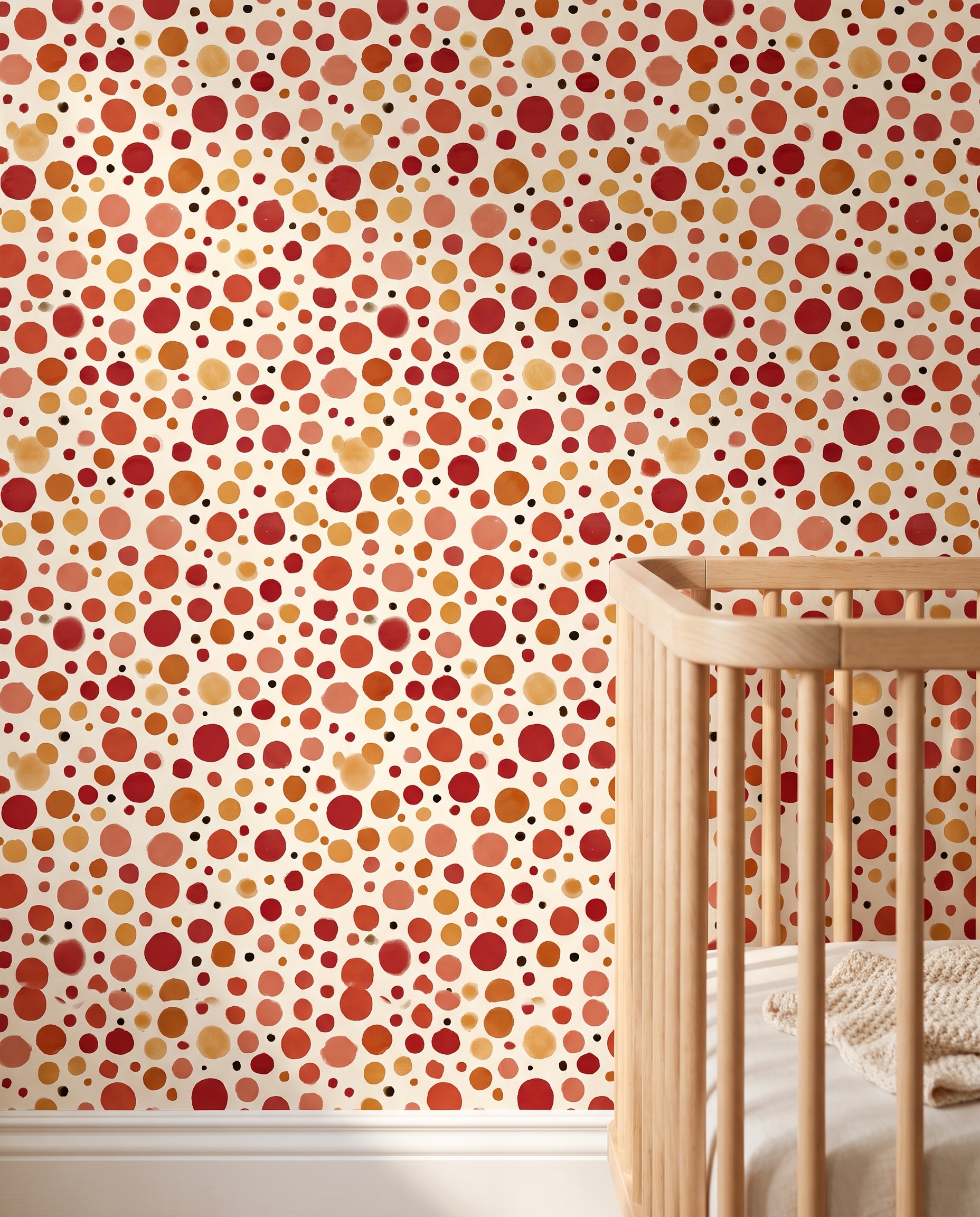Watercolor Polka Dot Wallpaper in Warm Red and Orange, Removable Peel and Stick Wallpaper for Nursery or Kids Room Accent Wall