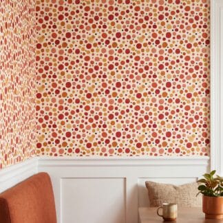Watercolor Polka Dot Wallpaper in Warm Red and Orange, Removable Peel and Stick Wallpaper for Nursery or Kids Room Accent Wall