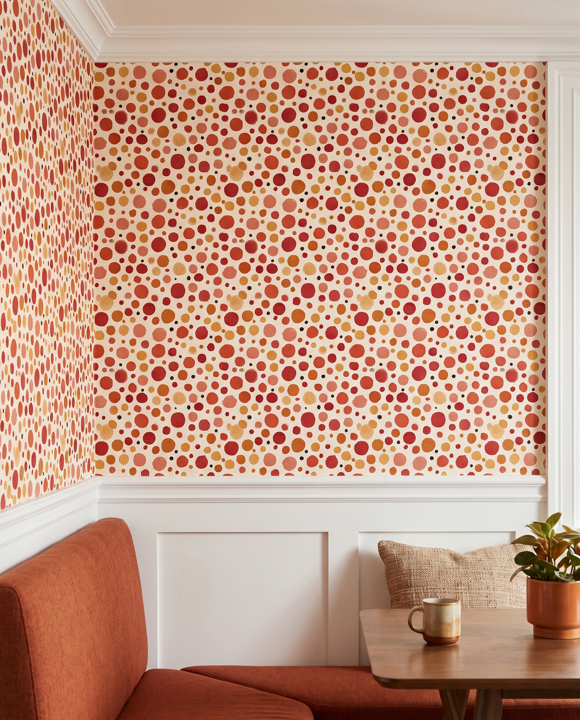 Watercolor Polka Dot Wallpaper in Warm Red and Orange, Removable Peel and Stick Wallpaper for Nursery or Kids Room Accent Wall