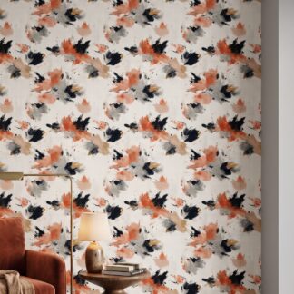Abstract Brushstroke Wallpaper in Terracotta, Black and Grey, Contemporary Painterly Peel and Stick Wallpaper for a Modern Bedroom Accent Wall