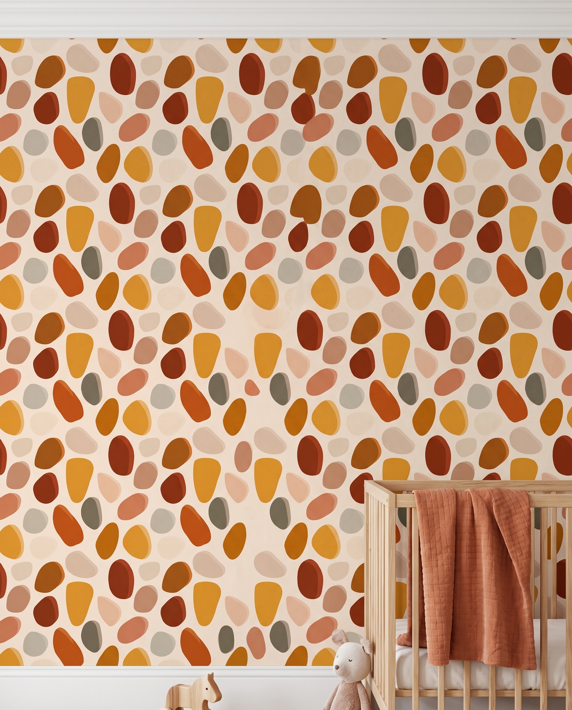 Abstract Pebbles Wallpaper in Earthy Terracotta Tones, Contemporary Peel and Stick Wallpaper for a Mid-Century Modern Accent Wall