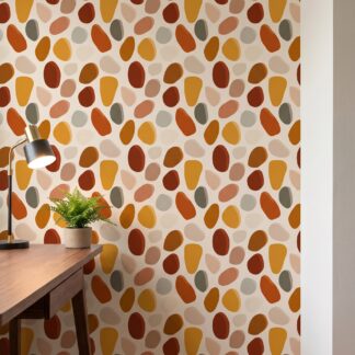 Abstract Pebbles Wallpaper in Earthy Terracotta Tones, Contemporary Peel and Stick Wallpaper for a Mid-Century Modern Accent Wall