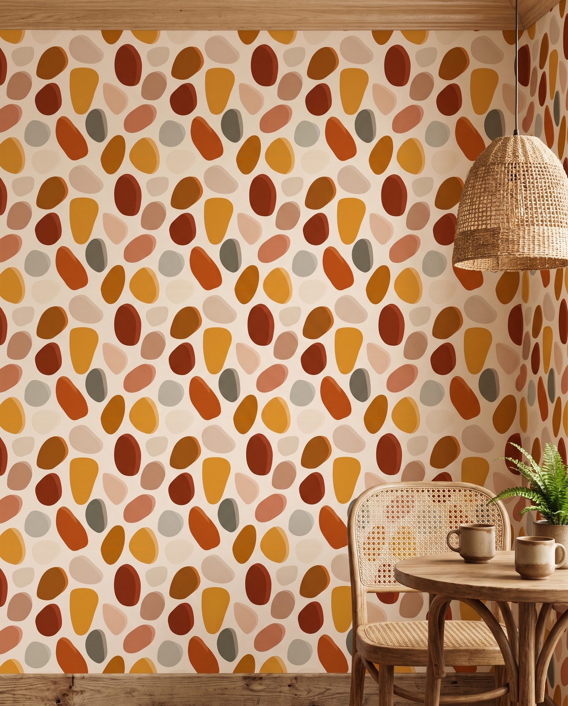 Abstract Pebbles Wallpaper in Earthy Terracotta Tones, Contemporary Peel and Stick Wallpaper for a Mid-Century Modern Accent Wall