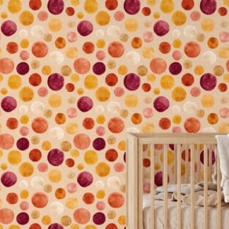 Playful Crayon Dots Wallpaper in Warm Tones, Retro Geometric Circles, Removable Peel and Stick Wallpaper for Nursery or Kids Room Accent Wall