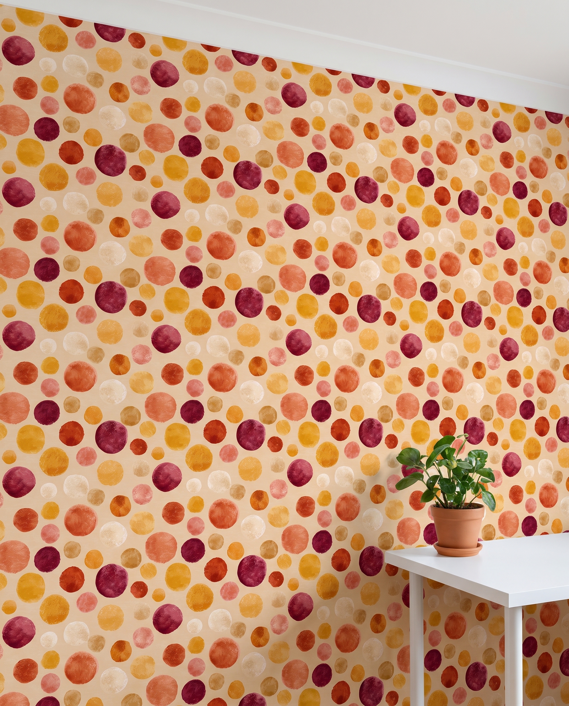 Playful Crayon Dots Wallpaper in Warm Tones, Retro Geometric Circles, Removable Peel and Stick Wallpaper for Nursery or Kids Room Accent Wall